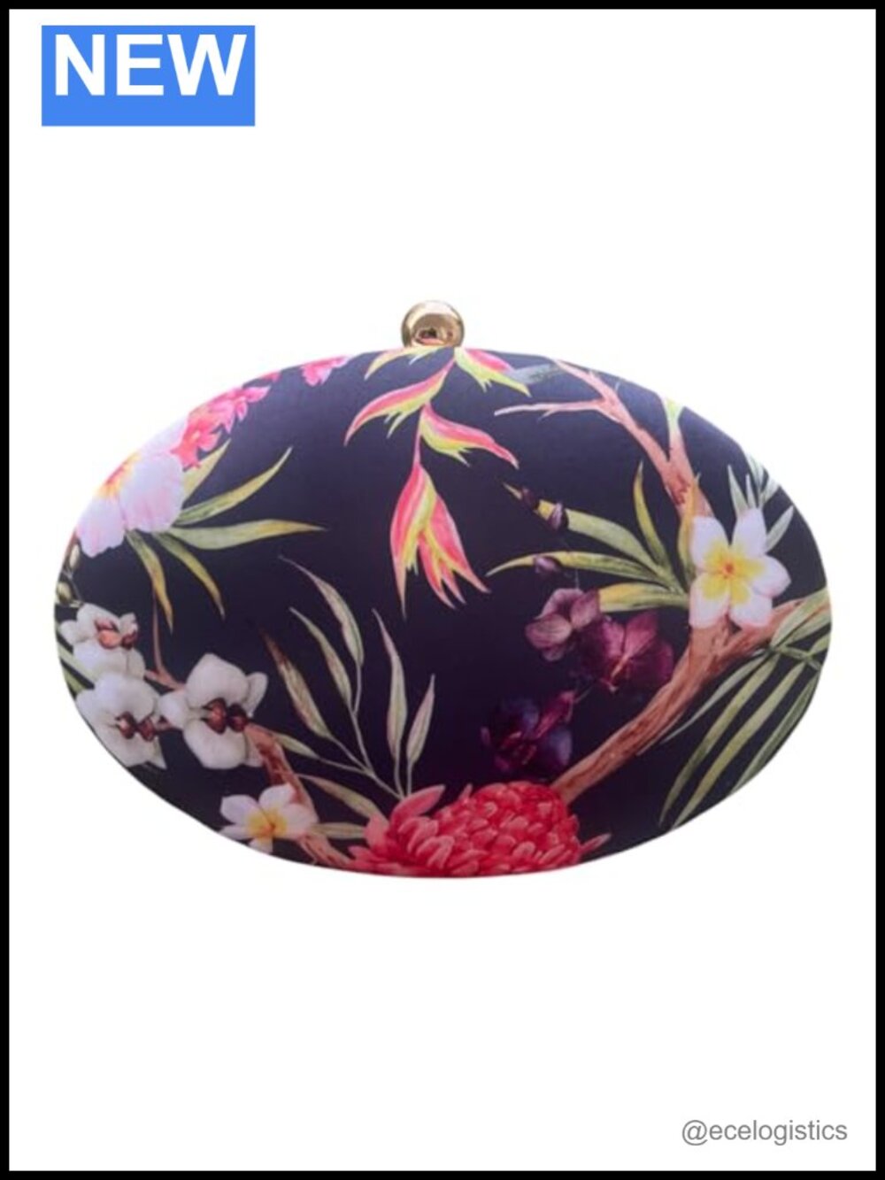 Formal Oval Clutch Purse with Floral Print for Weddings and Parties
